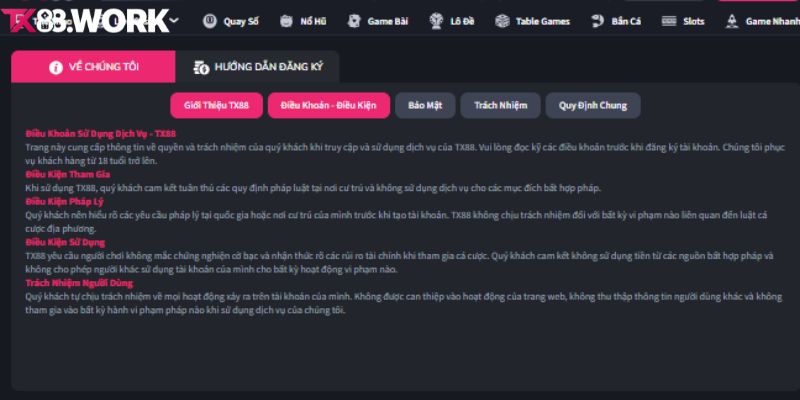 Điều khoản điều kiện TX88 