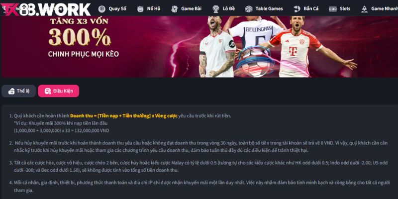 Điều kiện khuyến mãi TX88 tăng x3 vốn 300%